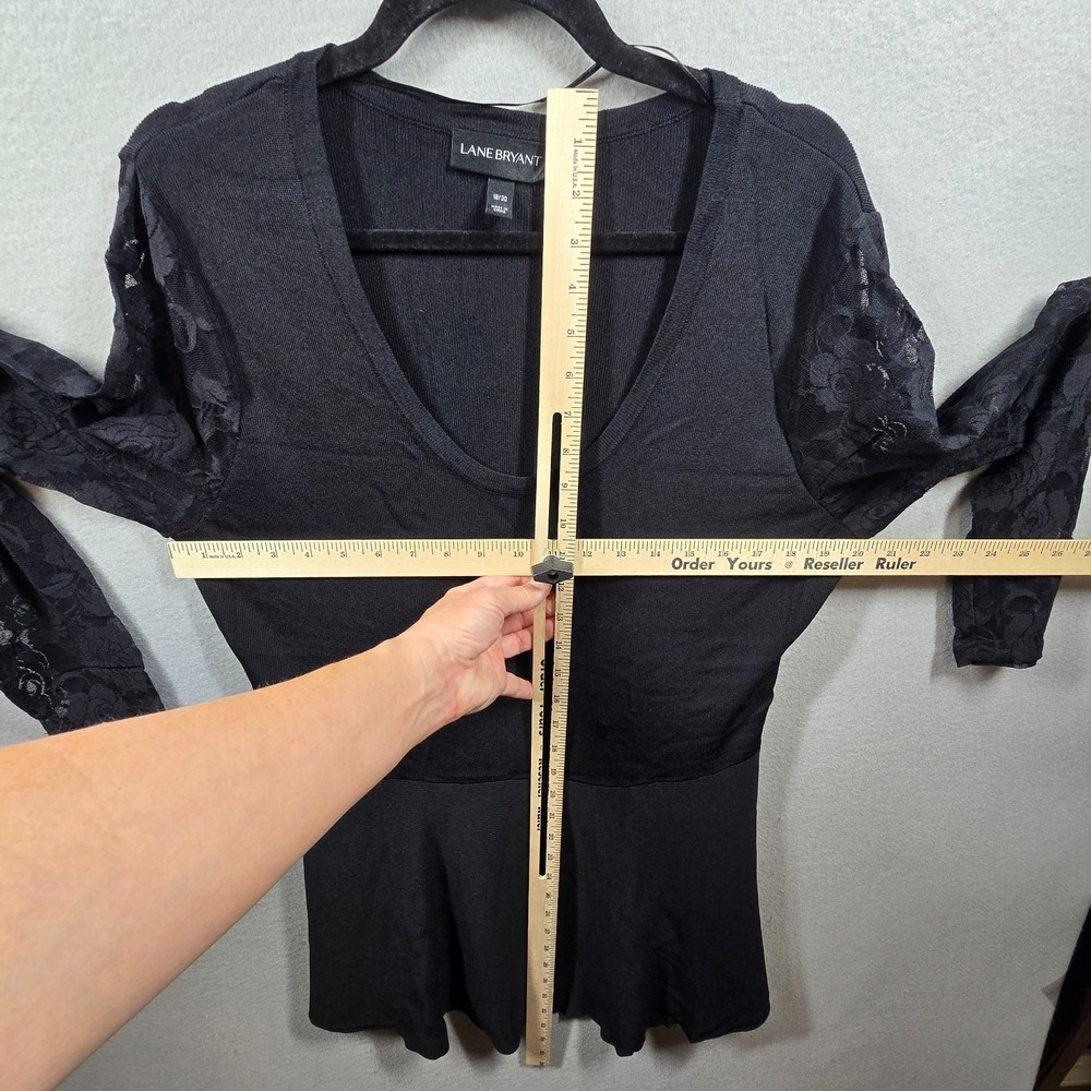 Lane Bryant Shirt Womens Size 18/20 Black Lace Sleeves Top Blouse Peplum - Picture 7 of 10